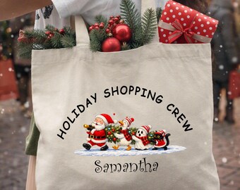 Personalized Funny Christmas Shopper Tote Bag | Custom Festive Holiday Shopping Bag