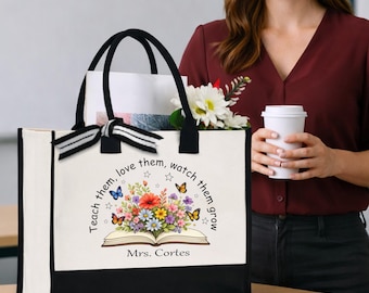 Customized Teacher Tote Bag, Personalized Canvas Bag for Teachers, Teacher Appreciation Gift