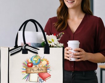 Personalized Canvas Teacher Tote Bag | Inspirational Gift for Teachers | Classroom Essentials