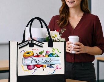 Personalized Canvas Teacher Tote Bag - Inspirational Gift for Back to School