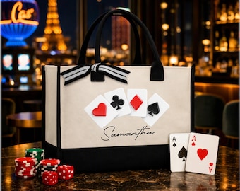 Cumtomized Playing Card Canvas Tote, Vegas Bachelorette Favor, Canasta Gift