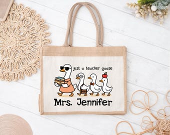 Custom Teacher Goose Tote Bag, Personalized Gift for Educators