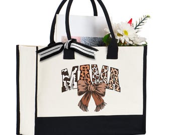 Western Cowgirl Mama Tote Bag, Leopard Print Bow Detail