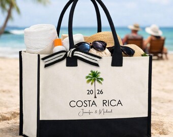Custom Palm Tree Wedding Canvas Tote Bag, Destination Guest Favor, Bridesmaid Gift Bag
