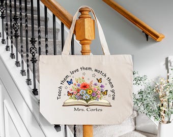 Customized Teacher Tote Bag, Zippered Book Bag, Appreciation Gift