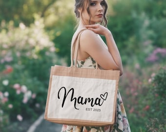 Custom Mama Jute Tote Bag, Personalized Est 2025 Gift