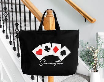 Customized Playing Card Zippered Tote, Vegas Bachelorette Favor, Canasta Gift