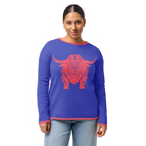 Bull Sweater for Women | Taurus Graphic Knit Sweater | Cute Statement Sweater | Gift for Her | Cozy Crew Neck Pullover