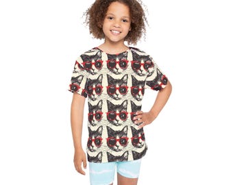 Cat with Red Sunglasses Kids Jersey | All-Over Print