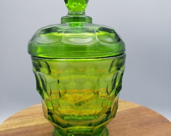 Viking Glass Green Georgian Small Covered Dish Candy Bowl Sugar Bowl