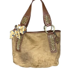 Franco Sarto Suede Shoulder Bag Sequin Stud Tote Y2K Western Boho