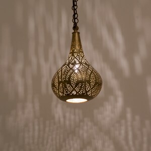 Moroccan Brass Hanging Lamp – Handmade Perforated Ceiling Light