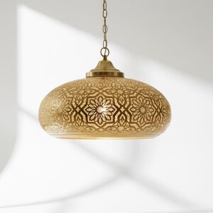 Moroccan Brass Pendant Lamp, Handmade Ceiling Light, Boho Decor, Antique Moorish Filigree Fixture