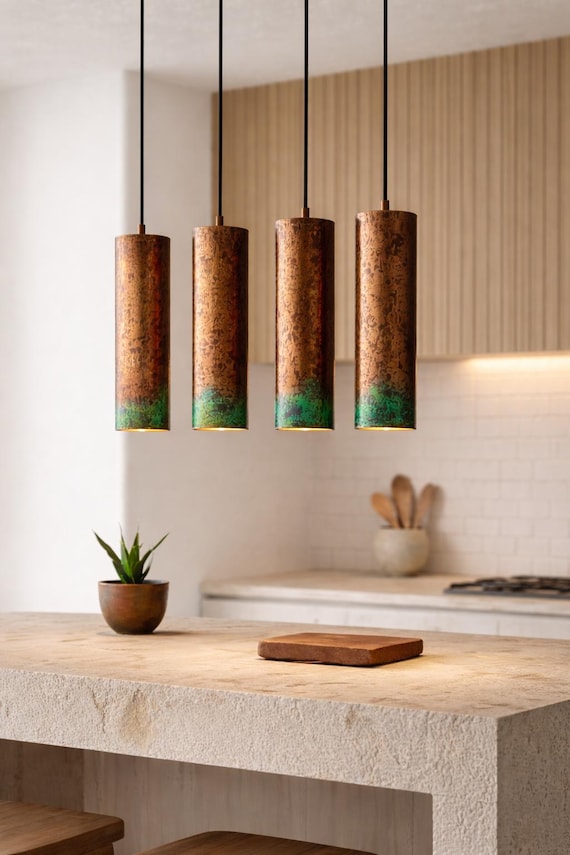Handmade Hammered Copper Pendant Light with Green Patina – Moroccan Antique Hanging Lamp