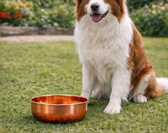 Handmade Solid Copper Dog Bowl, Rustic Pet Feeding Dish