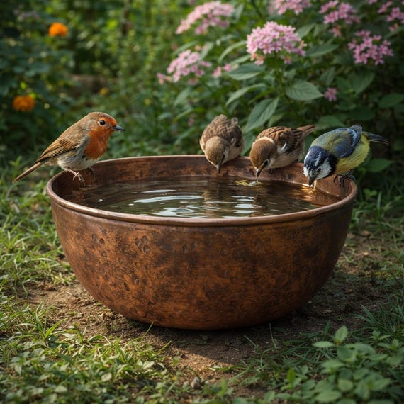 Handmade Aged Copper Bird Bath Bowl – A Natural Garden Focal Point