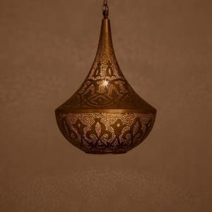 Moroccan Brass Pendant Lamps, Handmade Perforated Ceiling Light, Lantern Chandelier, Boho Kitchen Island Decor