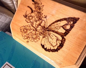 Butterfly Wildflower Wood Burned Art