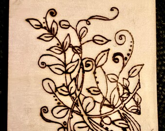 Floral Vine Wood Burn Art