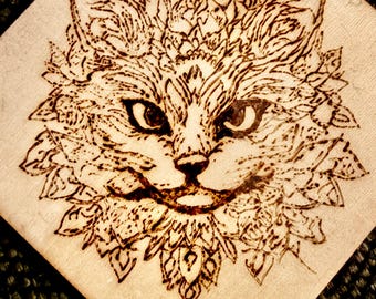 Floral Fox Wood Burn Art