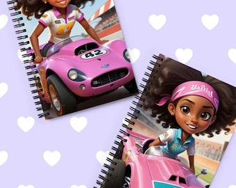 Girl Race Car Notebook Cover | Pink Racer Driver Illustration (Digital Download)