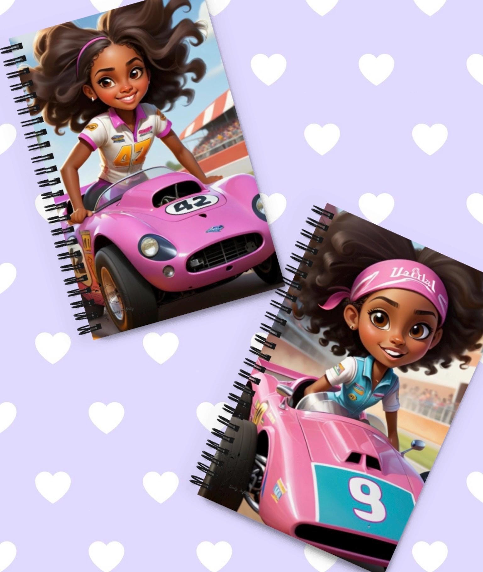 Car Rear Notebook Cover Girl Race Car Notebook Cover | Pink Racer Driver Illustration (digital ...