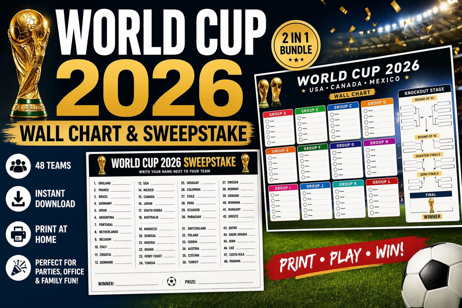 World Cup 2026 Wall Chart With Sweepstake - Etsy
