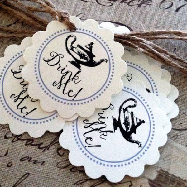 Printed Alice in Wonderland Inspired Mad Hatter Tea Party Baby Shower, Bridal Shower Drink Me! Tags