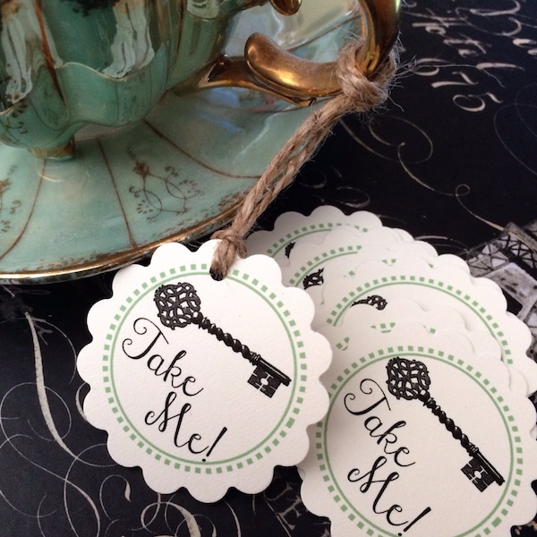 Printed Alice in Wonderland Inspired Mad Hatter Tea Party Baby Shower, Bridal Shower Take Me! Tags