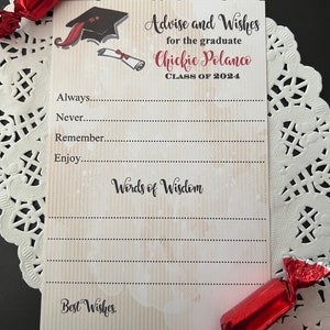 Printed Graduation Theme, Advice and Well Wishes Card, Note to the Graduate, Graduation Party, Advice for the Graduate, High School, College