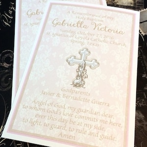 Printed Holy Baptism, Christening, First Communion Cross Prayer or Remembrance Card