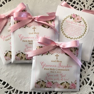 Printed Floral First Communion Seed Favors, Baptism, Christening Wildflower Seed Favor Packets