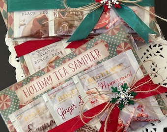Set of 2 Holiday Tea Sampler, Tea Packets for Favors, Hostess and Teacher Gifts, Holiday Bridal Shower Tea, Christmas Tea Favor