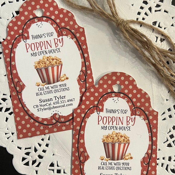 Real Estate Pop By Hang Tag, Thanks for Popping By Tag, Thank You Real Estate Tag, Pop By Tag, Real Estate Gift, Popcorn Real Estate Tag