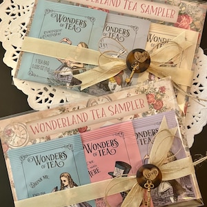 Set of 2 Alice in Wonderland Tea Sampler, Tea Packets for Favors, Hostess Gift, Bridal Shower Tea, Tea Party Favor, Alice Tea Party Favor