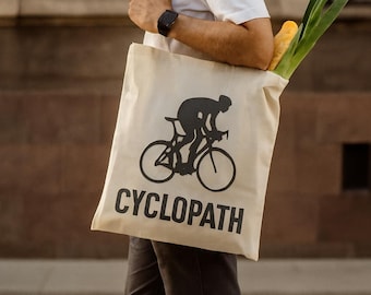 Bolsa para bicicleta de carretera «Cyclopath» – bolsa para bicicleta – regalo para ciclistas, aficionados al triatlón y al Ironman – bolsa de algodón con asas largas