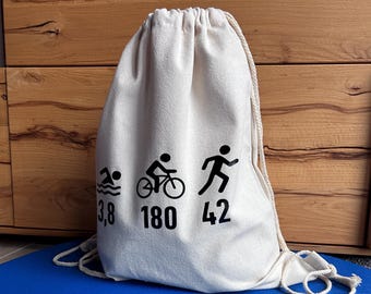 Bolsa de triatlón con cordón 3.8 | 180 | 42 – Bolsa de gimnasio de algodón, bolsa de yute – Regalo para aficionados al Ironman – Bolsa deportiva, regalo para atletas de larga distancia, desafío