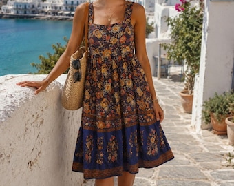 Natural Life Women's Bohemian Inspired Sundress Size XL Ruched Elastic Back