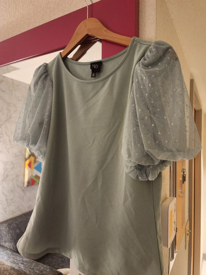 W5 for anthropologie womens sage green short sleeve blouse Size Small image 5