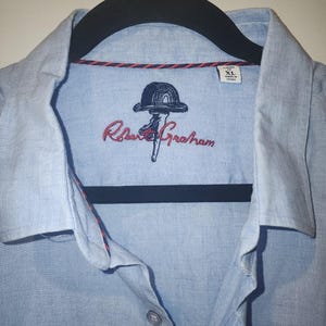 Camisa de hombre Robert Graham, azul, 100% algodón, bordada, manga larga, talla XL. imagen 9