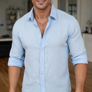 Camisa de hombre Robert Graham, azul, 100% algodón, bordada, manga larga, talla XL. imagen 1