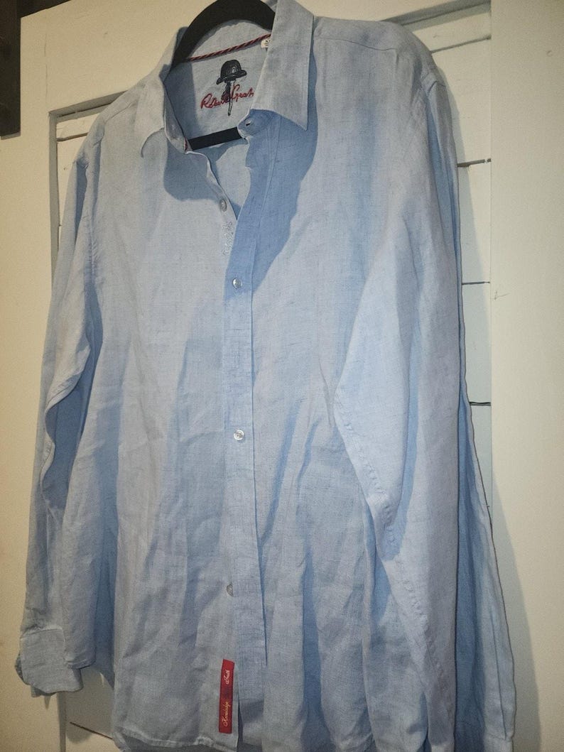 Camisa de hombre Robert Graham, azul, 100% algodón, bordada, manga larga, talla XL. imagen 10