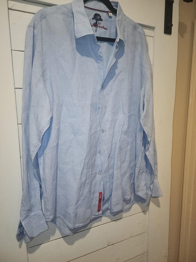 Camisa de hombre Robert Graham, azul, 100% algodón, bordada, manga larga, talla XL. imagen 7