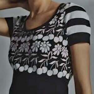 anthropologie Maeve Womens Trixie crop Sweater Blk Wht Cherries Size 1X image 10