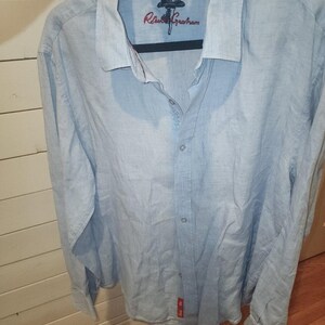 Camisa de hombre Robert Graham, azul, 100% algodón, bordada, manga larga, talla XL. imagen 2