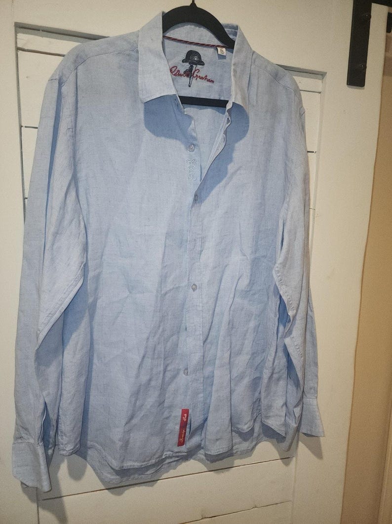 Camisa de hombre Robert Graham, azul, 100% algodón, bordada, manga larga, talla XL. imagen 15