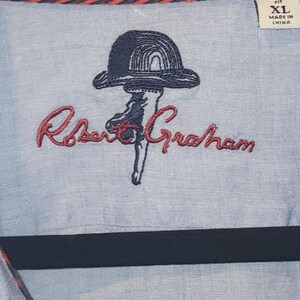 Camisa de hombre Robert Graham, azul, 100% algodón, bordada, manga larga, talla XL. imagen 4