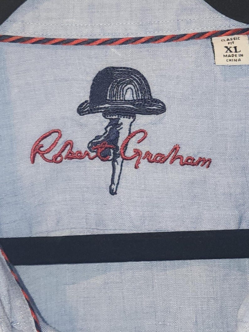 Camisa de hombre Robert Graham, azul, 100% algodón, bordada, manga larga, talla XL. imagen 4