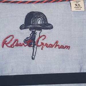 Camisa de hombre Robert Graham, azul, 100% algodón, bordada, manga larga, talla XL. imagen 6