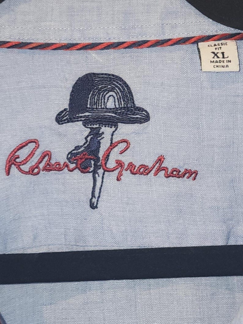 Camisa de hombre Robert Graham, azul, 100% algodón, bordada, manga larga, talla XL. imagen 6